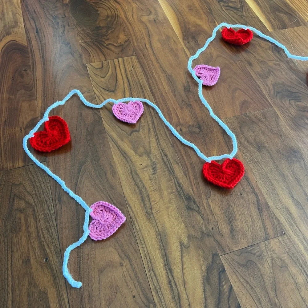 Hand Crocheted Pink & Red Heart Valentines Garland Decor
